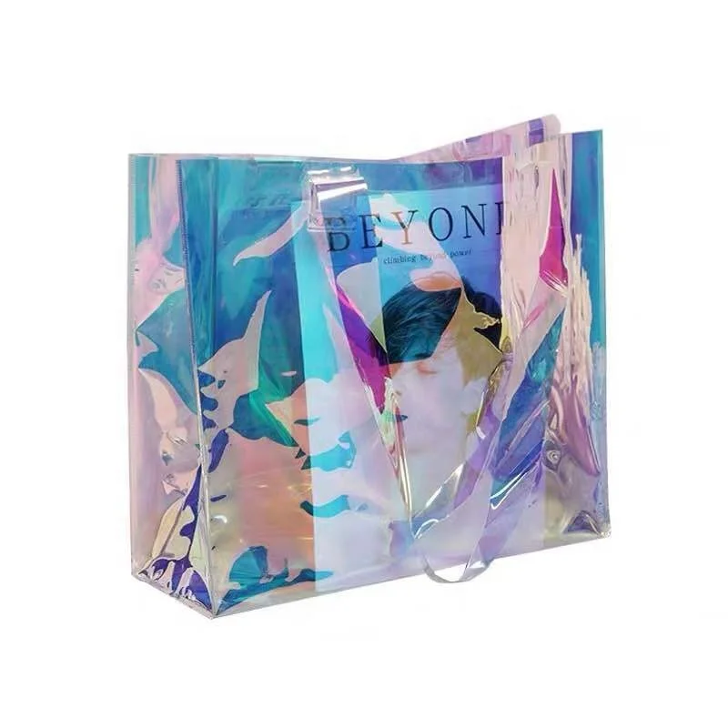 Factory Wholesale Fashion Waterproof Transparent Holographic Laser PVC Tote Shopping Bags Hologram Iridescent Clear Shoulder Bag