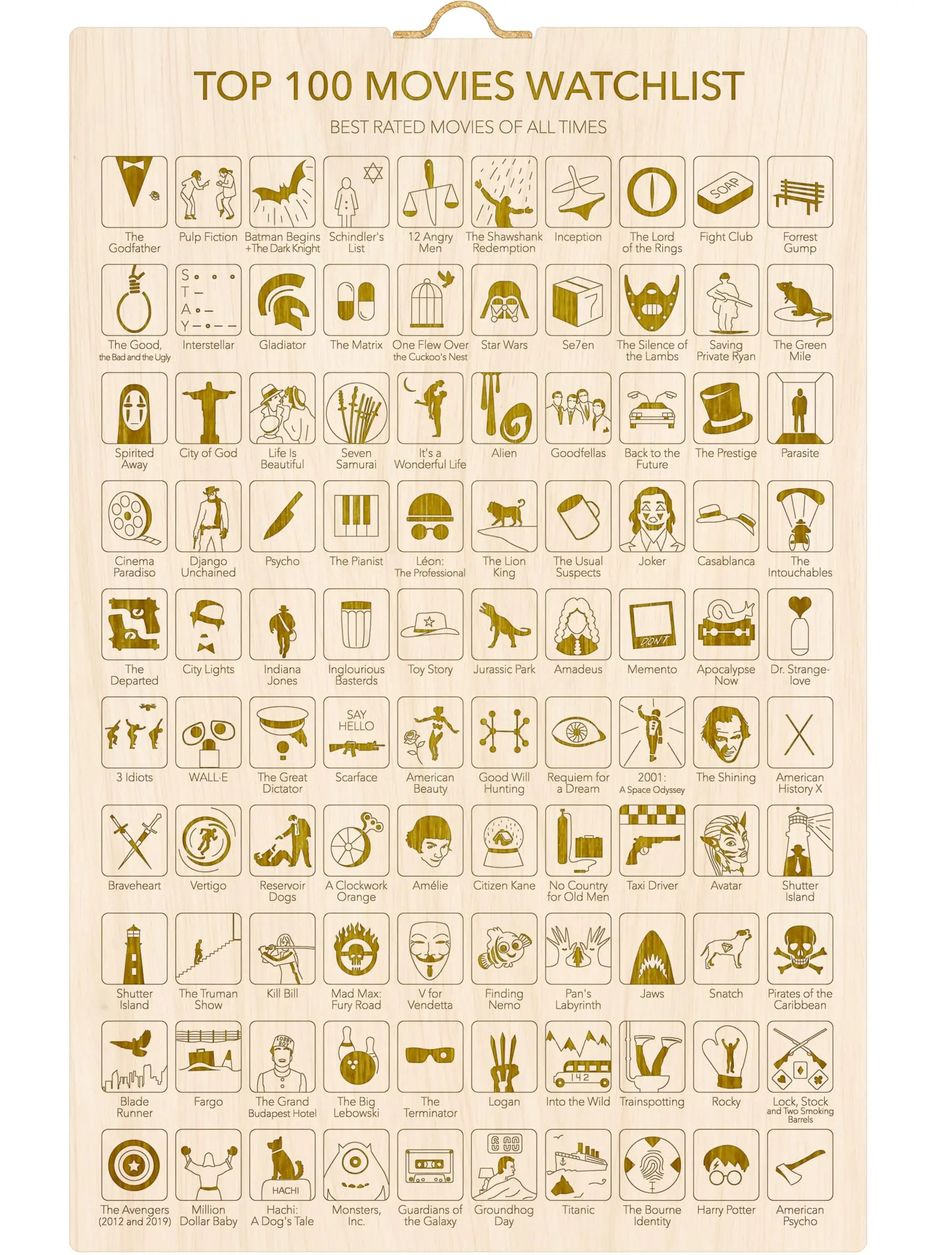 Top Gift Republic 100 Movies Bucket List Poster Greatest Essential Movies for Movies Lover