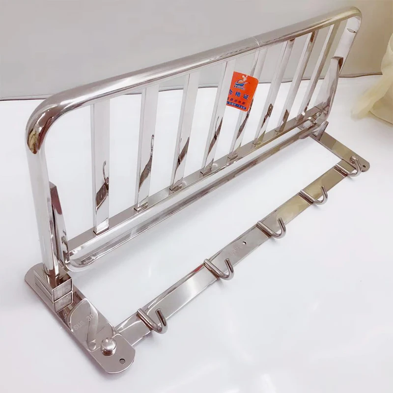 Stainless steel 304 square tube folding bathroom rack with rod made in China