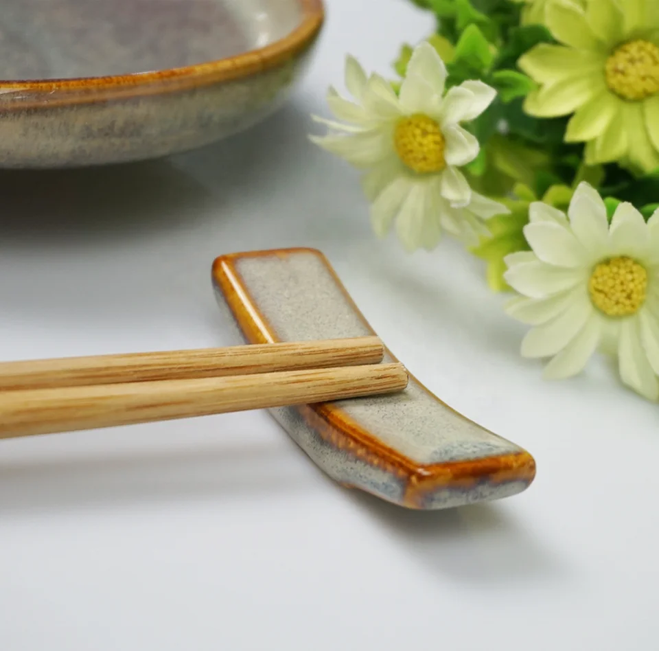 Custom Reactive Color Glaze Utensil Rest Ceramic Chopsticks Holder Support Rest For Restaurant Wedding Party