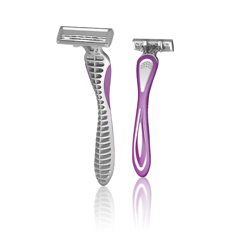 Hot Selling purple 3 Blades Recycled Plastic And  Streamline Wave Handle Pivoting Head Type Female Lady Women Shaving Razor