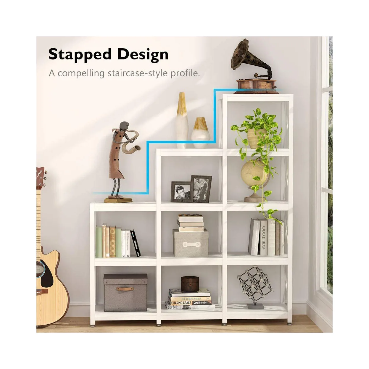Modern Style Industrial Corner Bookshelf 9 Cubes Wooden Bookcase Display Shelf Storage Organizer for Home Office