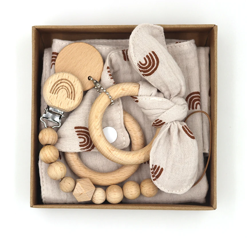 New born gift set Cartoon Cotton comforting Blanket baby teethe Wooden Growth Memorial Baby Milestones Cards Birth Gift Products