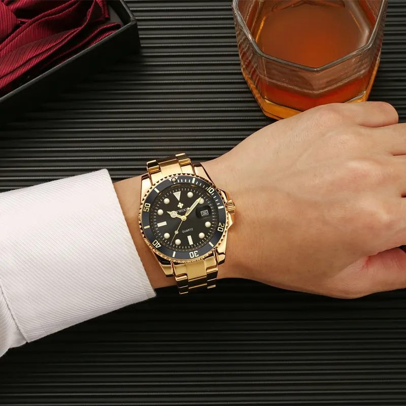WWOOR 8878 Business Customized 3ATM Waterproof Mens Watches Black Stainless Steel Strap Quartz Wristwatches Sports Watches