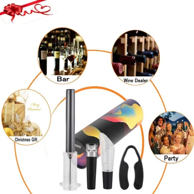 Amazon Top Seller 2020 Valentine Day Gift Air Pump Wine Opener Set with Corkscrew Preserver Kit
