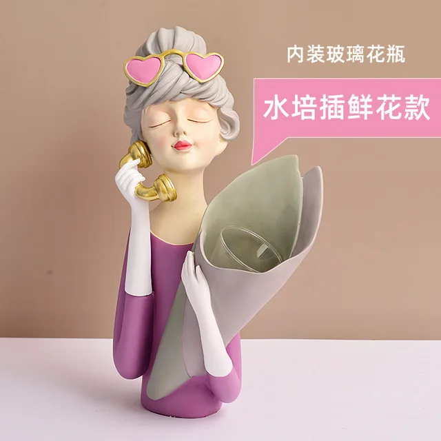 Creative Nordic style lovely girl statue vase resin Christmas home