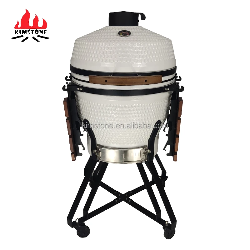 KIMSTONE hot sale bbq white ceramic charcoal grill cast iron tripod 22 inch barbeque rotisserie removable