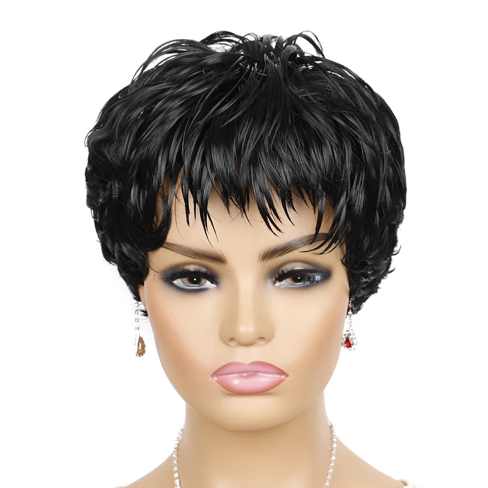 Wholesale Women Wig Elegant Short Wigs Head Covers Curly Wig Fashion Black Short Curly Hair Beauty