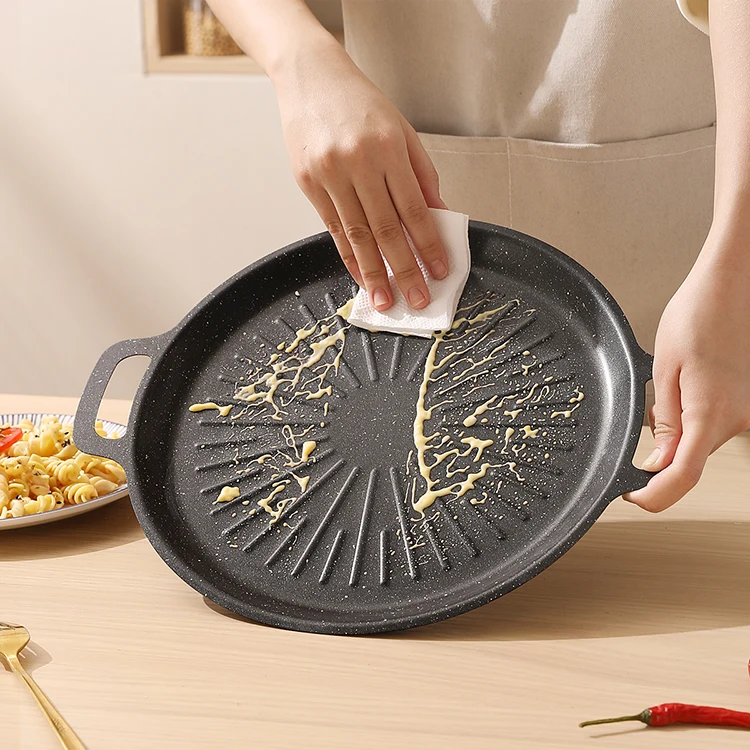 Most Popular Non stick Double Side Stove Top Grill Pan Korea Barbecue Deep Round Grill Fry Pan