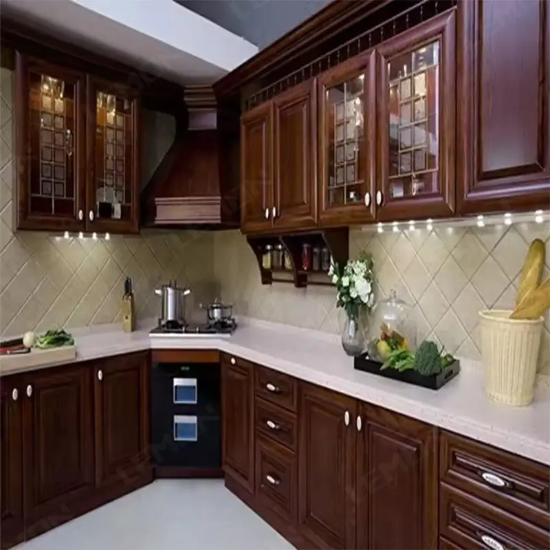 American Classical Style High Quality Espresso Solid Wood Kitchen Cabinet Design