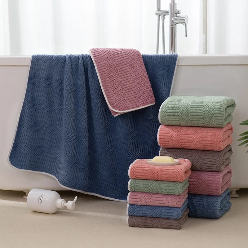 2pcs Solid Color Household Coral Fleece Towel Set Soft Absorbent Hand And Face Towels For Bathroom