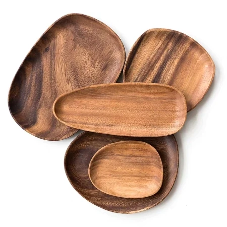 Acacia Wood Round Dishes Wooden Oval Plate Wholesale Good Price Home Kitchen Living room Decor Unique Nordic Modern Wood Dish