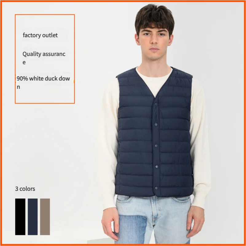 Custom Logo Man Ultra Light Padded Puffer Jacket Fabric Oversized Mens Living Down Short Padding Button up Down Jacket Vest