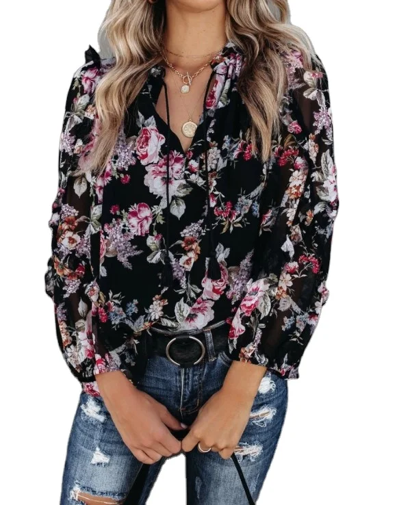 Женские футболки с длинным рукавом с v-образным вырезом на каждый день с цветочным леопардовым рисунком, шифоновые блузы, топы футболки женские блузки и топы для девочек