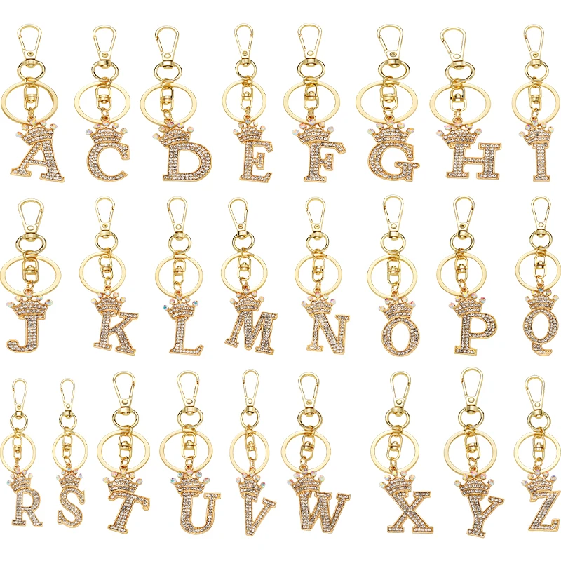 New metal alloy diamond 26 English crown letter keychain Fashion all-match key accessories Small gift ornaments wholesale