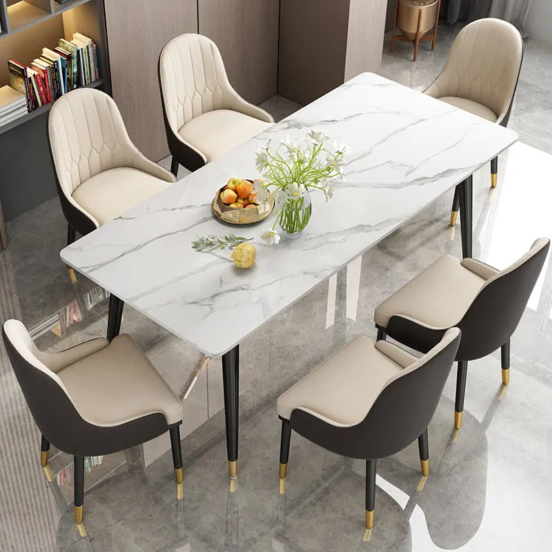 Modern Luxury design marble top dining 6 chairs table set dining room furniture