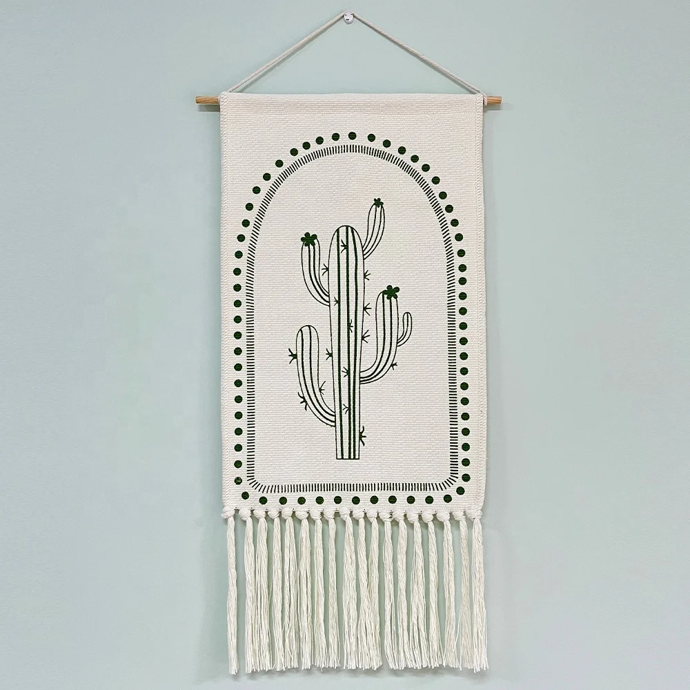 Boho style custom cotton woven coconut palm tree printed wall tapestry