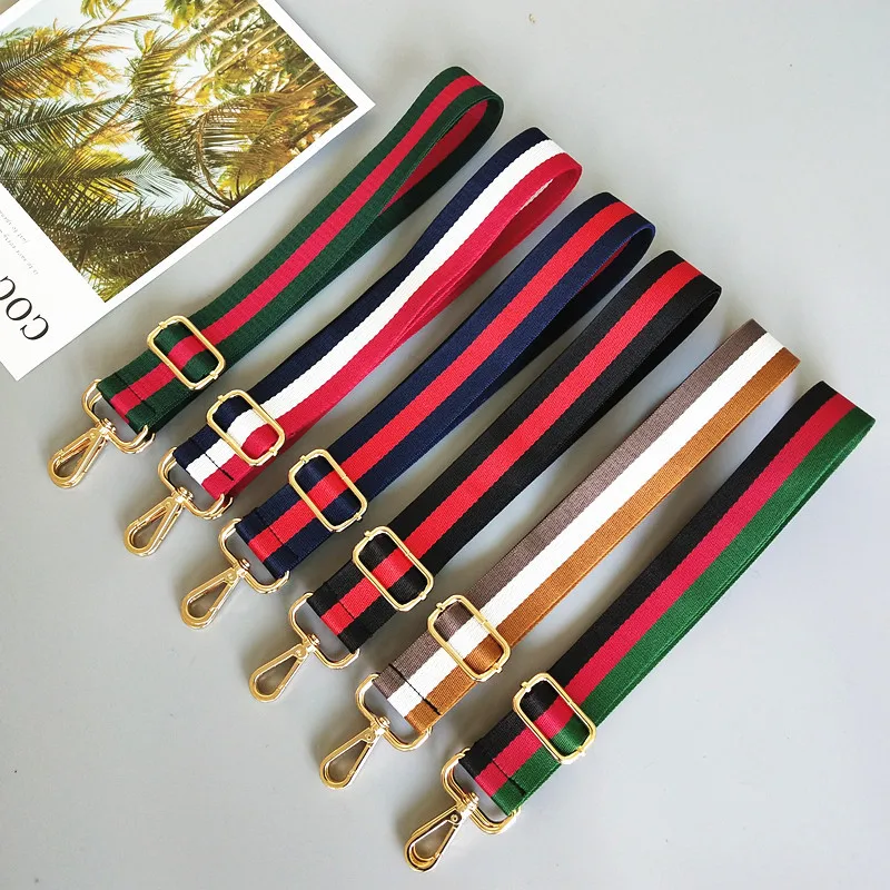 2023 New Wide 3.8 CM Cotton Fabric Colorful Stripe Bag Strap Adjustable Long Crossbody Bag Shoulder Strap Accessories