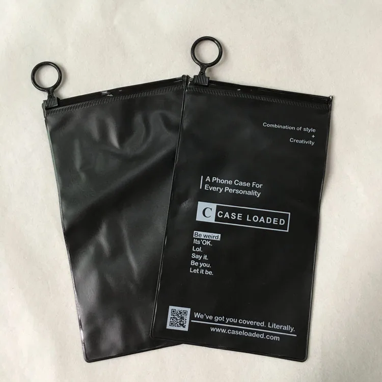 PVC Zipper Bag Phone Case Custom Logo Plastic with Logo Printing for Packaging Phone Matte Black Color Packing Package PE Accept