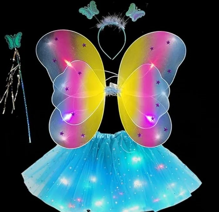 Kids Girls Led Light Up Butterfly Wings With Tutu Skirt Butterfly Angel Fairy Wings Costume Set Stage Props Luminous wings