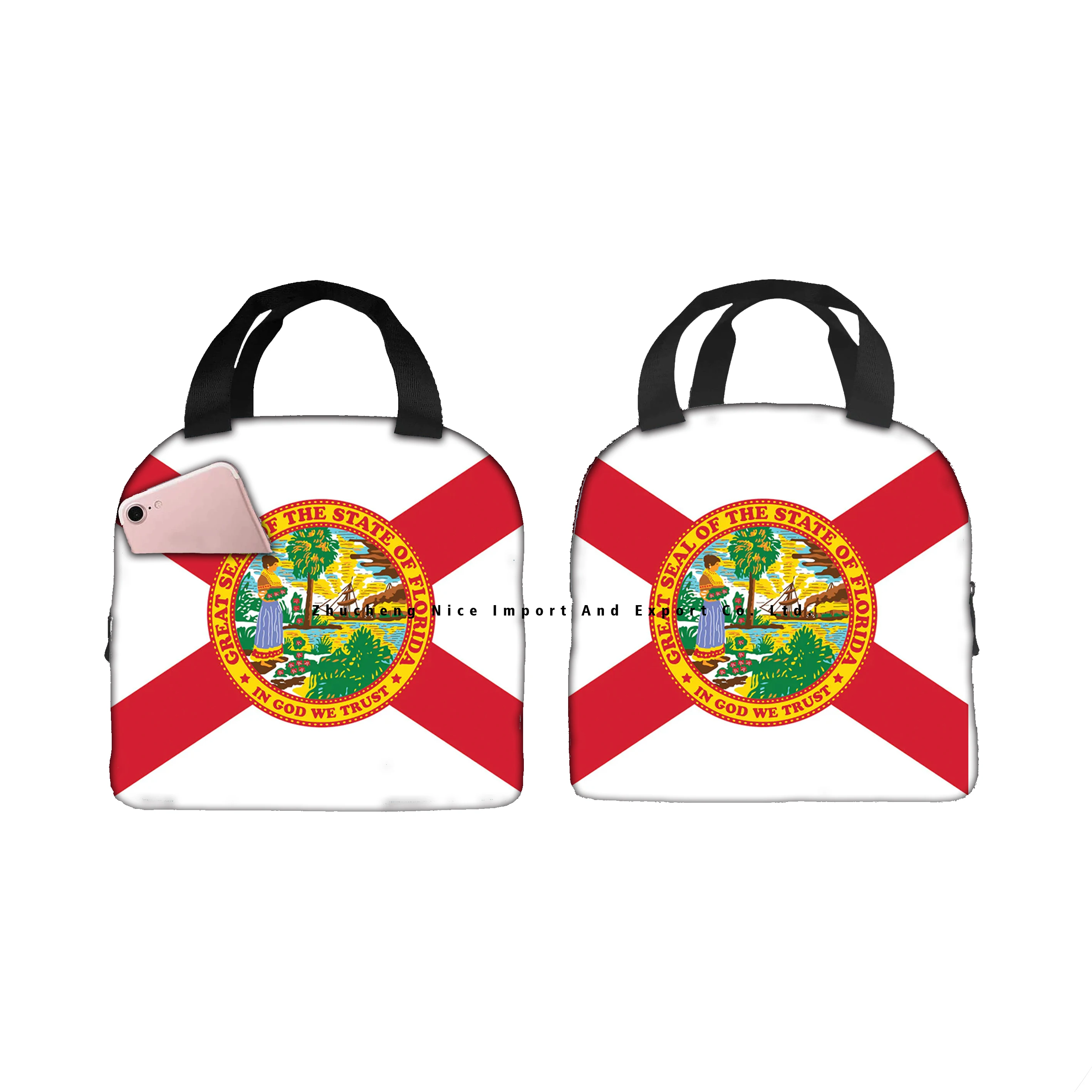 Custom America US Florida state flag Lunch Tote Insulated Box Cooler Bag Seal Portable Thermal Insulation Aluminum Foil