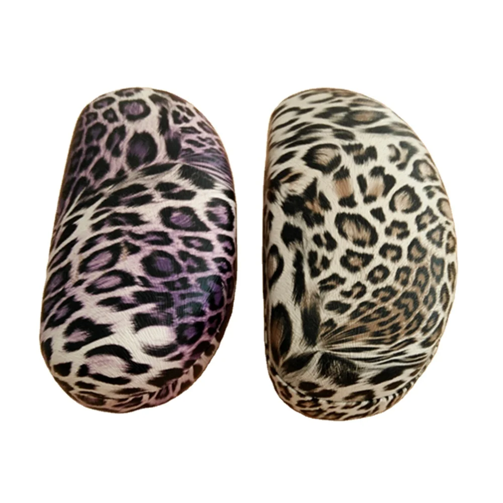 Leopard imitation leather wrapped hard metal eyewear sunglasses case