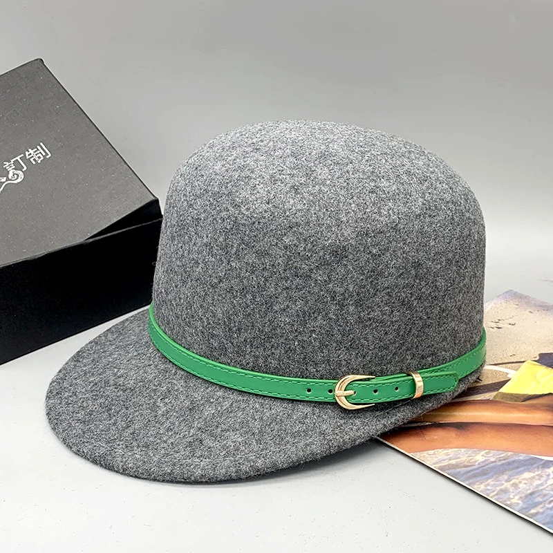 Hot Sale Horse Riding Hats Retro Trendy Dome Bucket Hats Plain Color Belt Wool Warm Top Adjustable Felt Fedora Hats