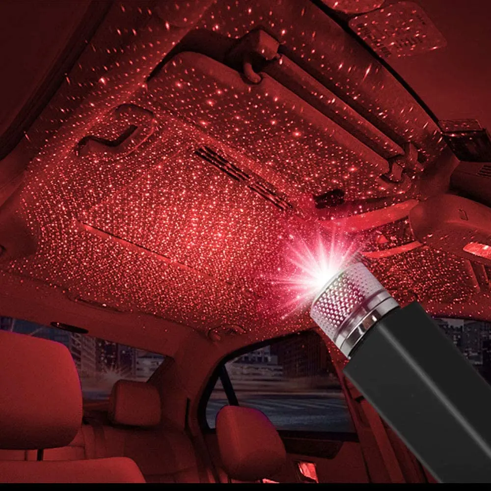 Портативный USB автомобильный светильник на крышу Автомобильный декоративный Звездный проектор Ночной регулируемый красный синий светодиод интерьер автомобиля атмосферный