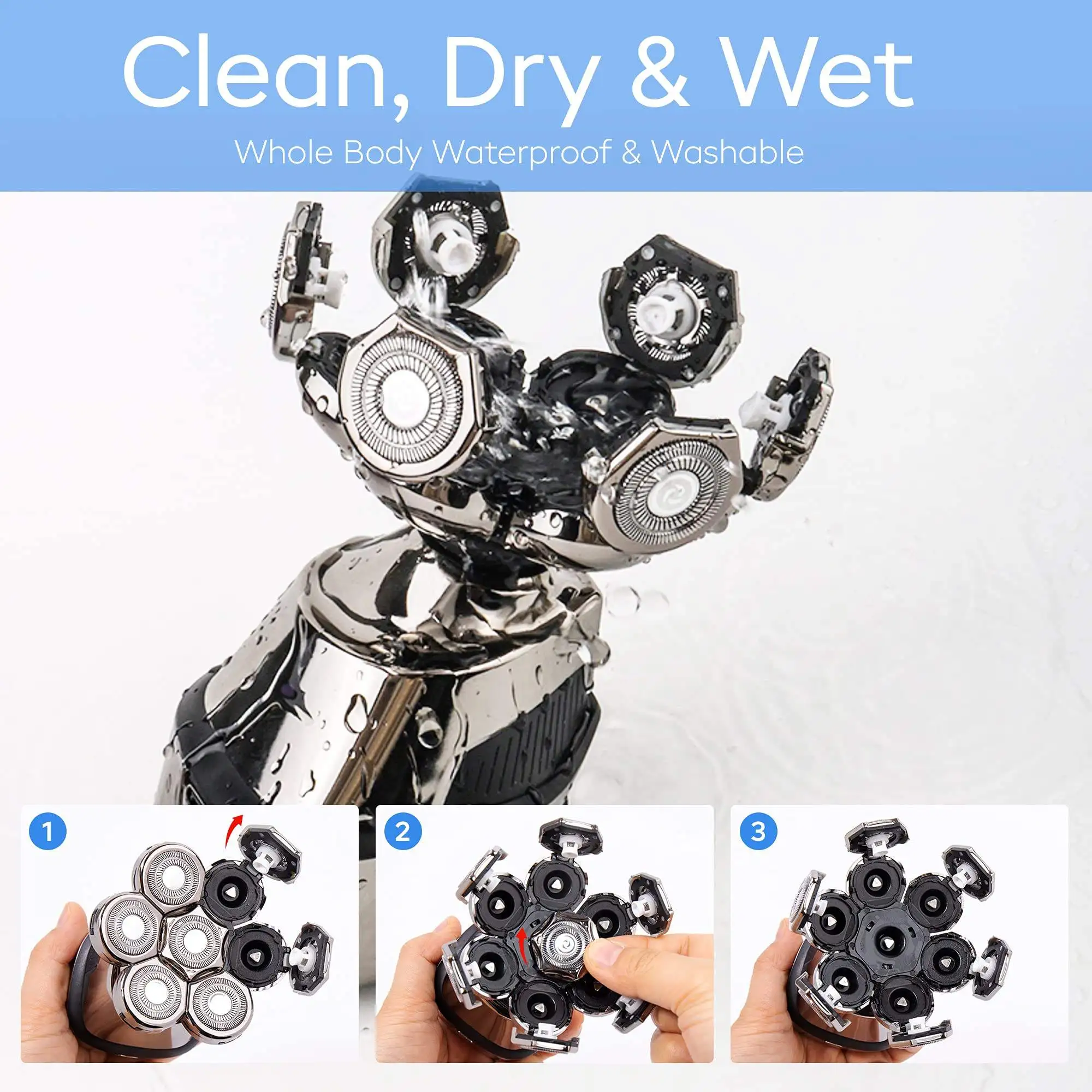 7D Amazon Best Seller Mini Portable Face Hair Remover USB Waterproof Rotary Beard Nose Hair Trimmer Electric Mens Razor Shaver