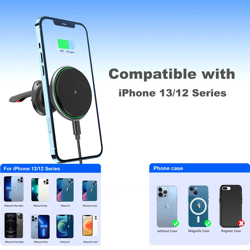Wholesale 15W Qi Fast Wireless Charging Air Vent Magnet Mount Magsafing Magnetic Car Phone Holder for IPhone 13 14 Pro Max