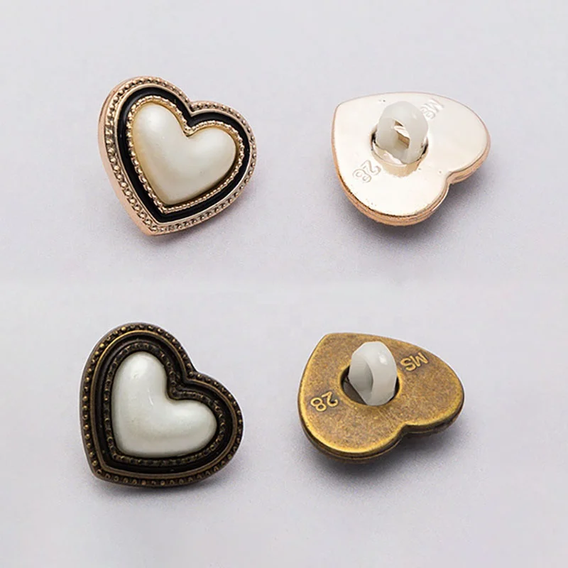 Clothing Garment Accessories ABS Plastic Heart Shape White Shank Pearl Button With White Pearl