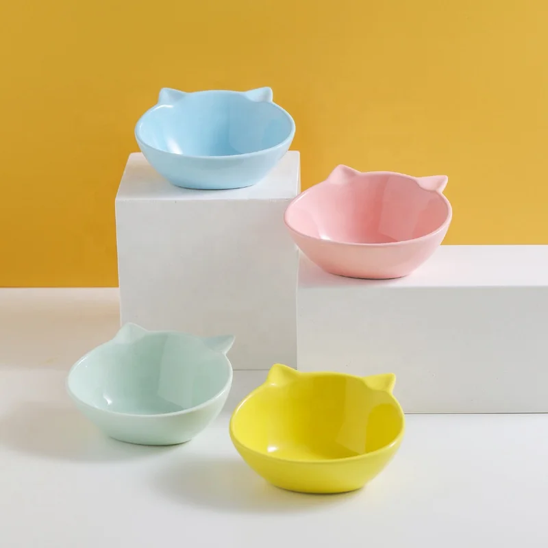 hot products top 20 best selling 2022 cat ceramic bowl oblique mouth high foot ceramic cat bowl raised cat feeding bowl