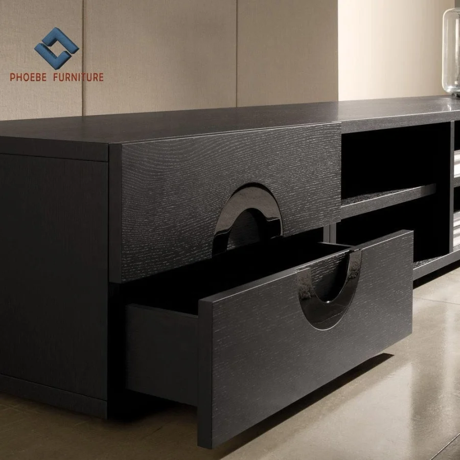 Luxury living room modern tv cabinet with drawers shelves high end wooden furniture