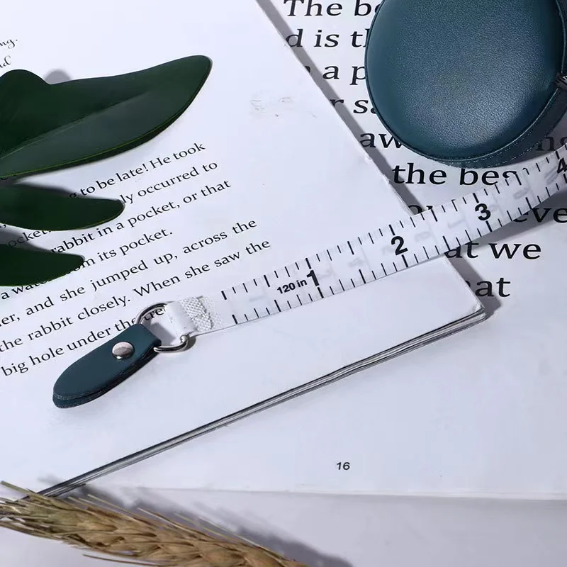 Custom Printed Logo Leather Measuring Tape Customized 1.50m Mini Round Leather Sewing Tape Measure With Keychain