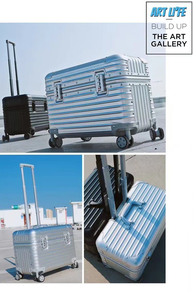 Manufacturer Industrial Aluminum Metal Suitcase 18inch 20inch 22inch TSA code lock cabin luggage carry-on laptop trolley bag