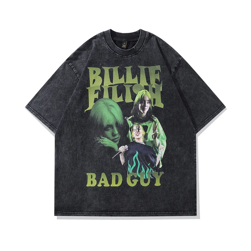 2023 Custom Men Clothing Faded Graphic Vintage Washed T Shirts Black Printed Wash T-shirt For Men Oversized Tshirt