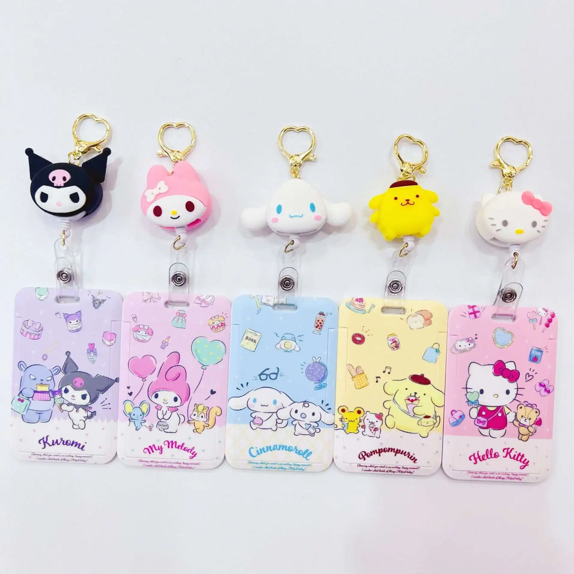 Cute Cartoon Student Card Set Retractable Bus Card Access Control Anti-lost Schoolbag Hanging Sanrio Keychain Buckle