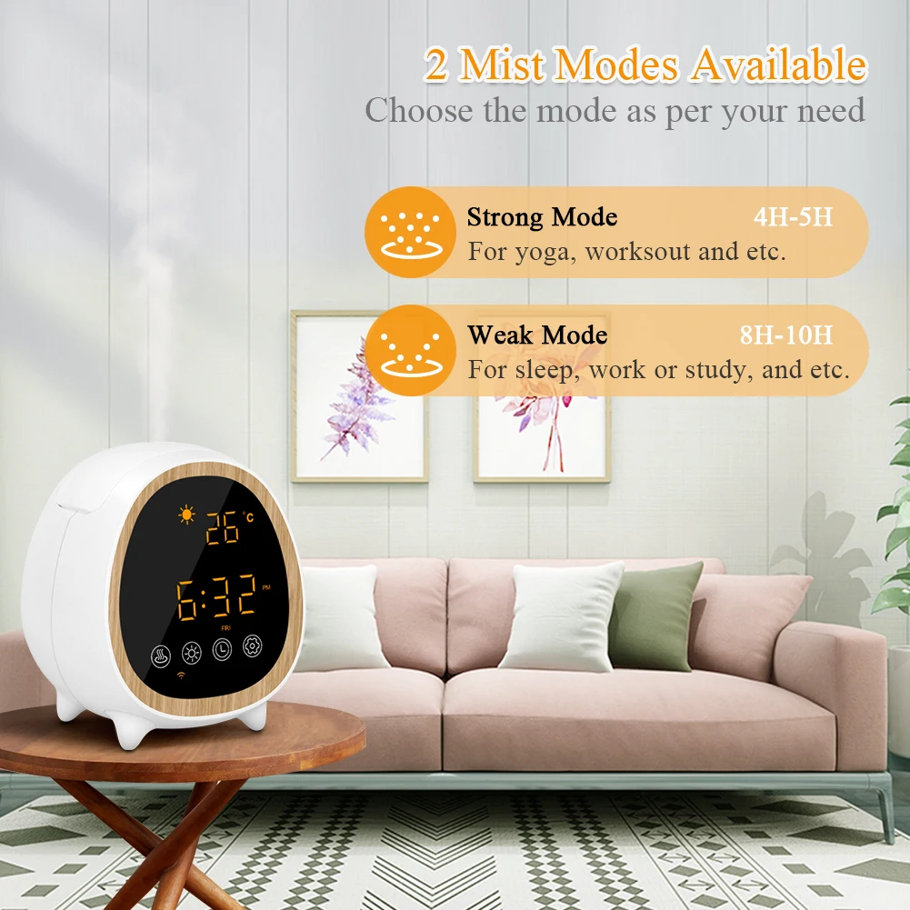 200ml Ultrasonic Aromatherapy Cool Mist Diffuser Smart Wifi Essential Oil Diffuser with Clock