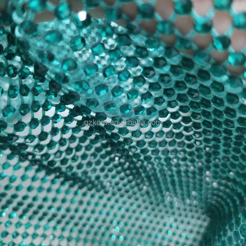 Blue zircon crystal in fish net DMC quality rhinestone fabric for clothes