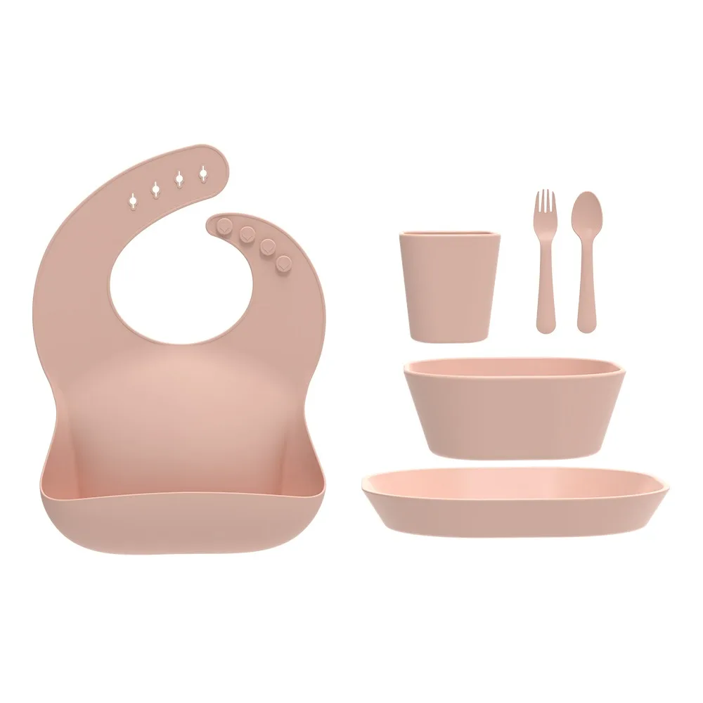 Wholesale BPA Free Eco-friendly Colorful Tableware Kids Dining Baby Feeding Bib Food Grade Plastic PP  Plate Bowl Cup Set