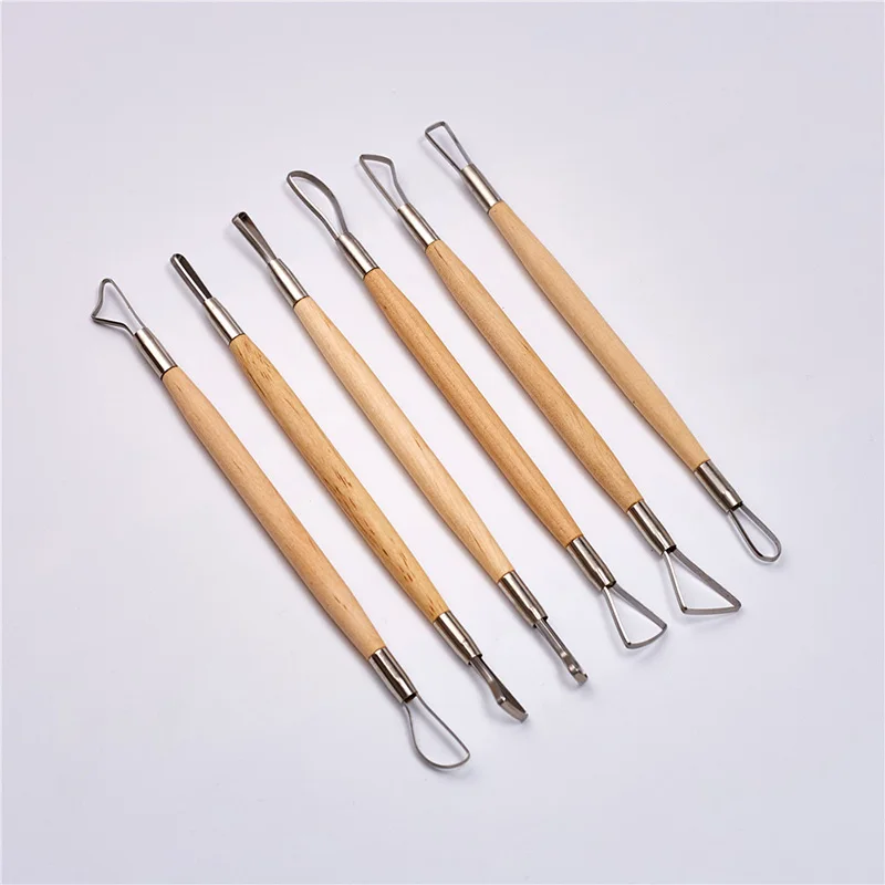 Glitter 6PCS 8-inch Wooden Handle Double Ended Wire Loop Sculpting Pottery Tools DIY Set for Ceramic Dough Plasticine Plaster
