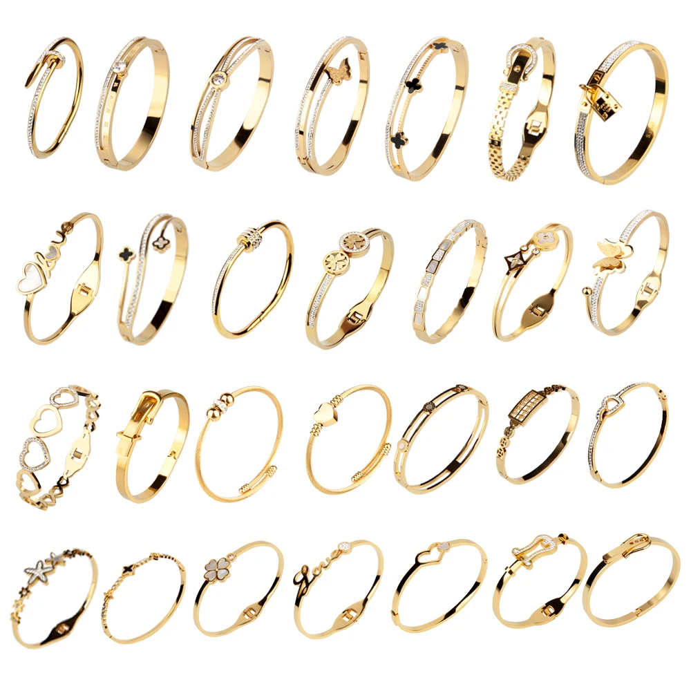 Trendy Fashion Titanium Steel Accessories Jewelry Gifts Wholesale Various Patterns 18K Gold Stainless Steel Bracelets for Women