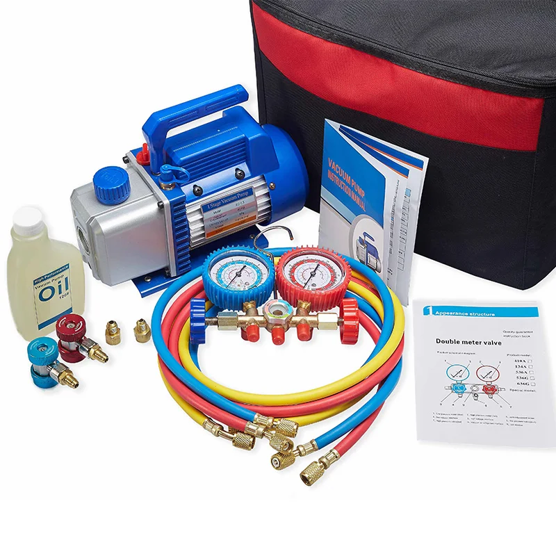 China 4cfm Vacuum Pump R134A Brass Refrigerant Manifold Pressure Gauge Set For Car Suppliers