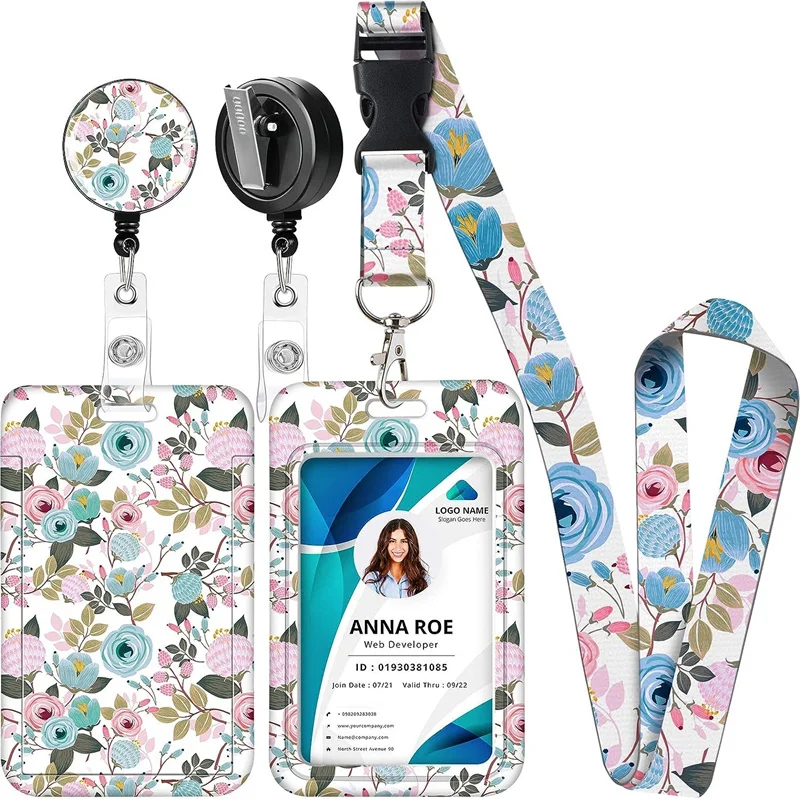 ID Badge Holder with Lanyard and Badge Reel Cute Retractable Name Badge Holder with Lanyard Belt and Reels Swivel Alligator Clip