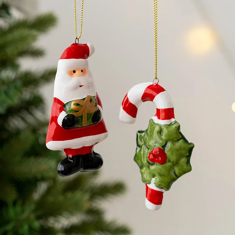 Christmas Decorations: Ceramic Old Man Wreath & Snowflake Pendant - Christmas Tree Ornament & Gift