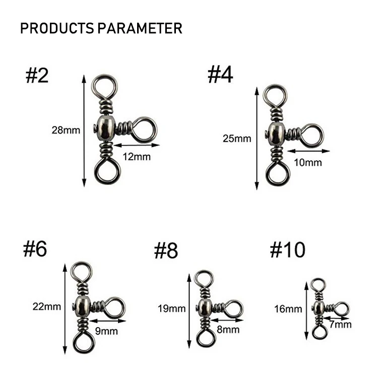 Wholesale 115pcs 2#4#6#8#10# three way t-turn ball bearing fishing swivels barrel cross-line swivel kit