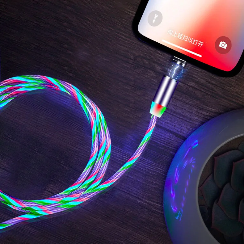  Заводской бегущий Электрический магнитный светодиодный usb-зарядник Тип c micro usb 3 в 1 usb-зарядный кабель для lightning мобильного