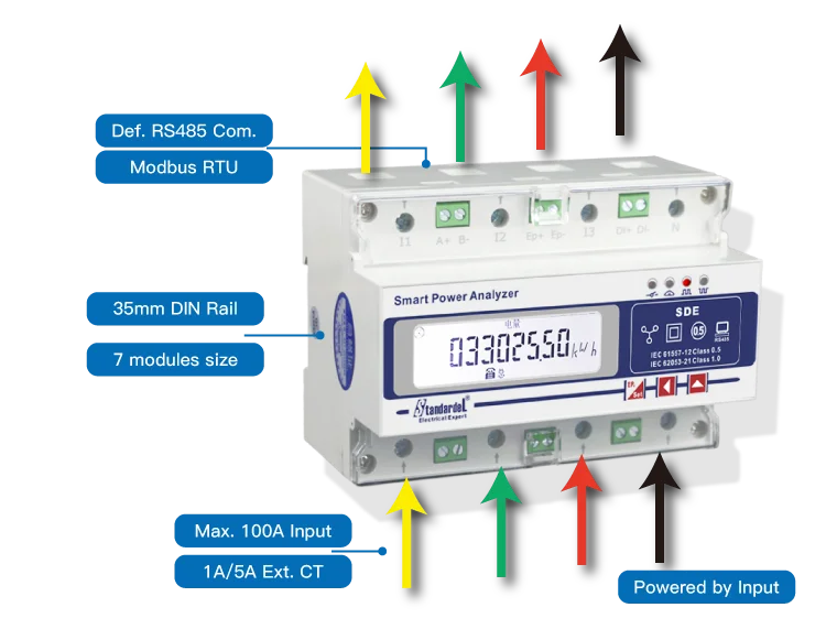 SDE600 high accuracy  energy meter RS485 ct & direct input  three phase four wire 100A  ac energy meter