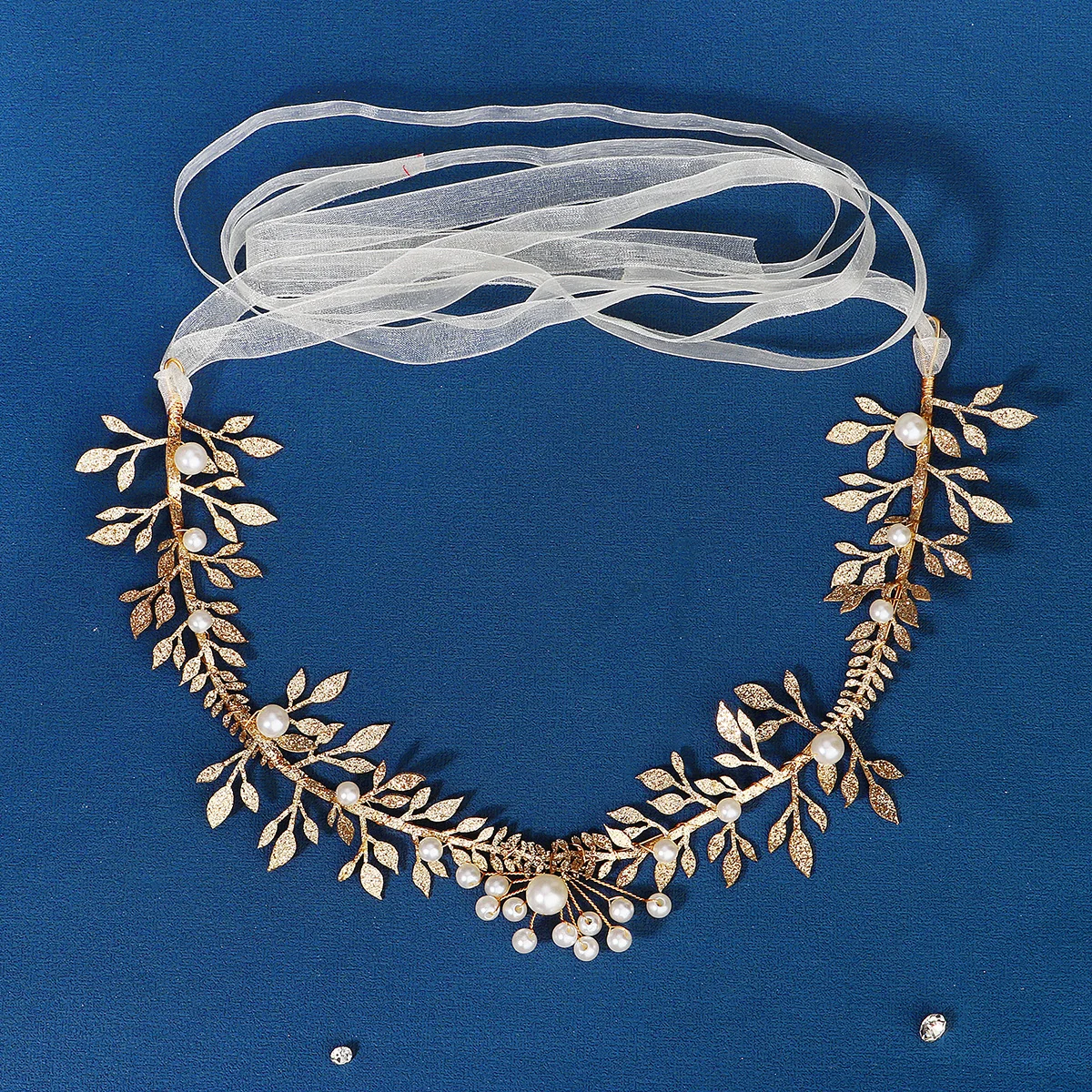 Handmade Gold Leaves Bridal Hair Vine Accessories Bling Prom Wedding Bridesmaid Pearl Headpiece For Women