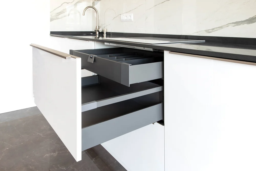 Meaton Good Quality Cabinet Hardware Push-open slim box with synchronisation linkage slim drawer box slim tandem box